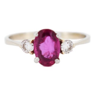 Gold and Platinum Ruby and Diamond Trilogy Ring, Size 7.75 For Sale