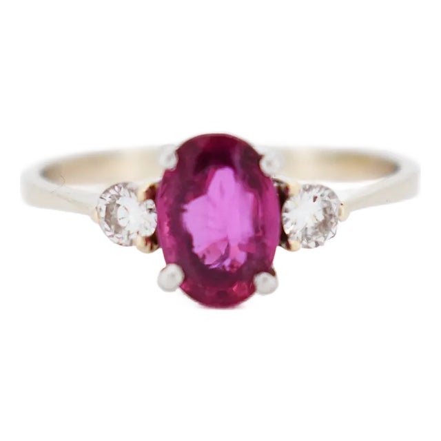 Gold and Platinum Ruby and Diamond Trilogy Ring, Size 7.75 For Sale