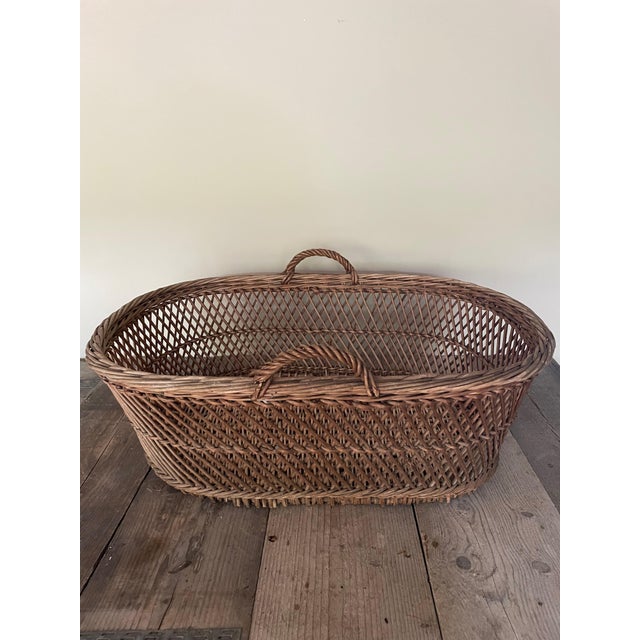Tan Large Basket with Cross-Braced Edges, 1890s For Sale - Image 8 of 8