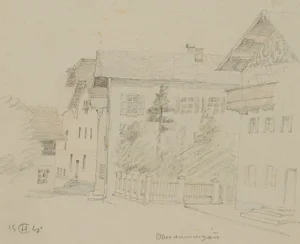 H. Christiansen, Street View in Oberammergau, 1922, Pencil