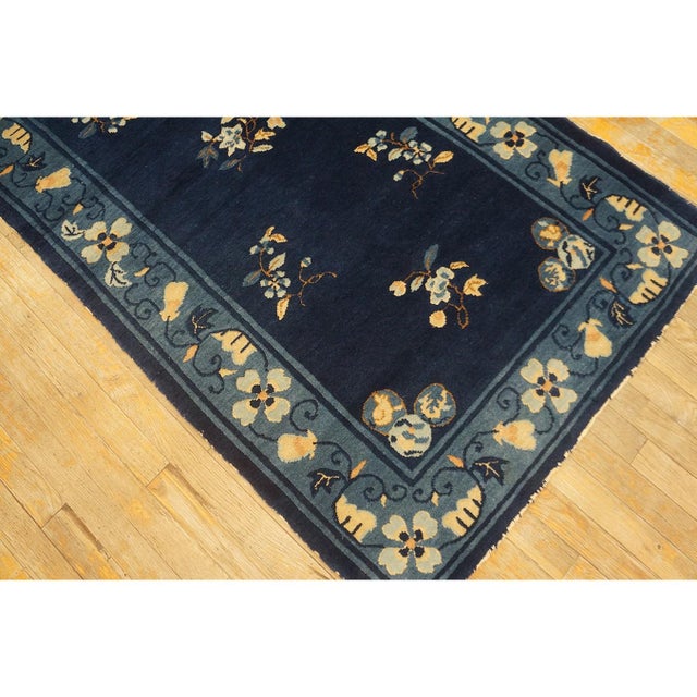 Chinese 1920s Navy Blue Floral Oriental Antique Chinese Peking Small Rug 3' X 5' 10'' For Sale - Image 3 of 10