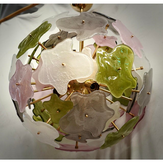 Mid-Century Modern Sputnik Murano Art Glass Green Pink and White Chandelier and Pendant, 2000 For Sale - Image 3 of 12