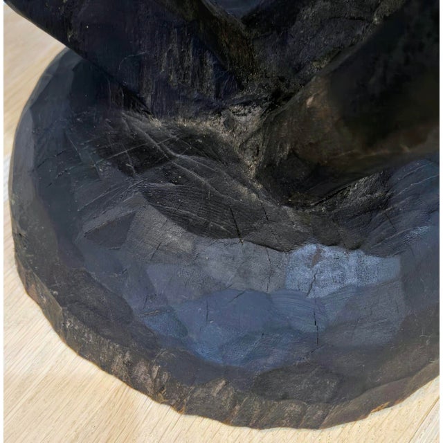 Ebony Vintage Tonga Hand Carved Wood Stool – Brutalist Sculptural Side / Plant Table, 14" For Sale - Image 8 of 9