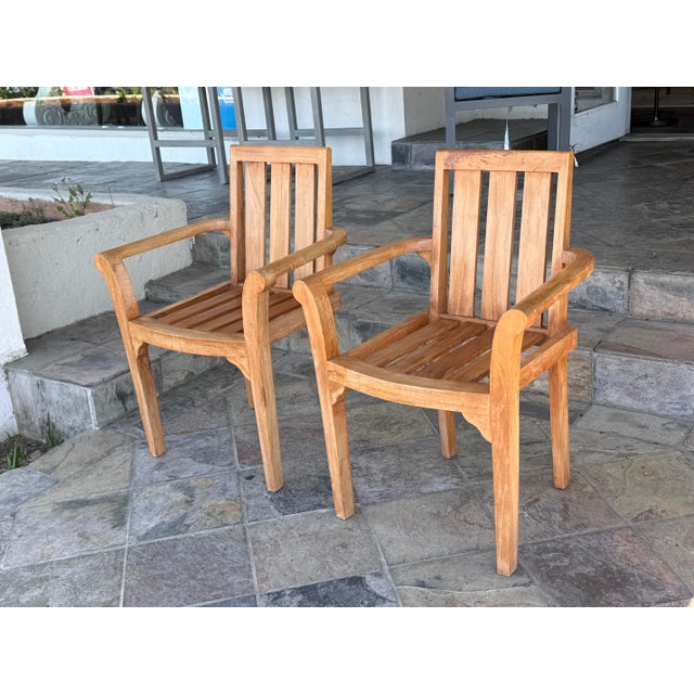 2010s Ash & Ember Sage Teak Wood Outdoor Chairs, Pair For Sale - Image 5 of 12