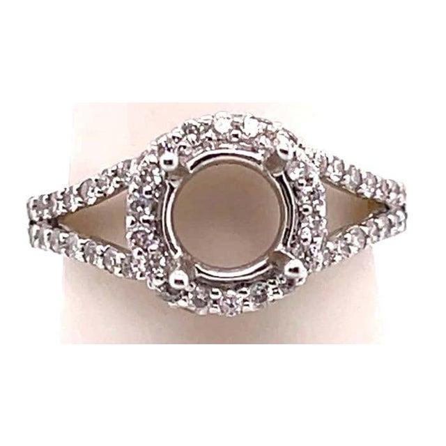 2000 - 2009 18 Karat White Gold Round Engagement Ring Setting Diamond Halo and Two Row Band For Sale - Image 5 of 11