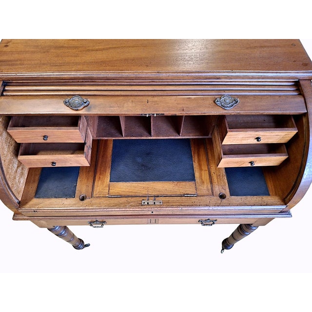 Victorian Tambour Roll-Top Maple and Brass Desk For Sale - Image 9 of 13