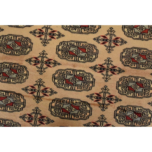 Textile Bokhara Rug 4’2” X 5’6” Beige Wool Tribal Hand-Knotted Oriental Carpet For Sale - Image 7 of 11