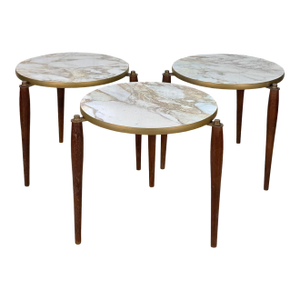 Mid-Century Atomic Marbled Stacking Round Side Tables – Set of 3