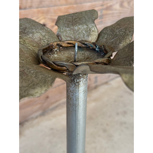 Silver Pair of Sculptural Metal Palm Leaf Candlestick Holders, Mid-20th Century For Sale - Image 8 of 12