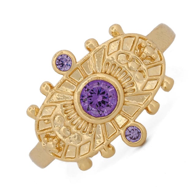 Early 21st Century Goddess Cleopatra Amethyst & Gold Adjustable Ring, Size 4 For Sale - Image 5 of 6