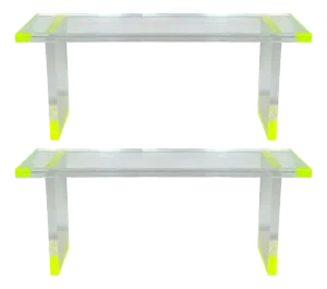 Pair of Modern Lucite Benches by Pegaso Gallery Design, Fluorescent Green Details.