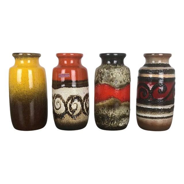 Vintage Fat Lava Pottery 213-20 Vases fromScheurich, Germany, Set of 4 For Sale