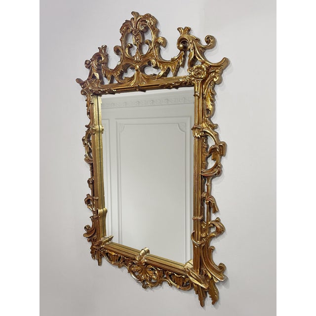 Late 20th Century Large Vintage Giltwood Rococo Revival Wall Mirror, 54” For Sale - Image 5 of 6