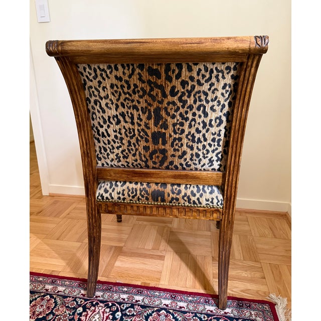 Vintage Pair of Louis XVI-Style Carved Fauteuil Armchairs in Leopard Print For Sale - Image 10 of 12