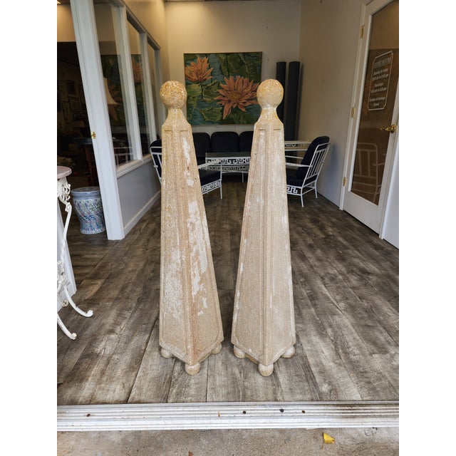 Elevate your garden landscape with this striking pair of monumental cast stone obelisks. Characterized by their commanding...