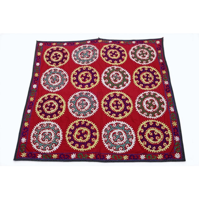 Textile Vintage Hand-Embroidered Suzani Wall Hanging, 1920s For Sale - Image 7 of 18