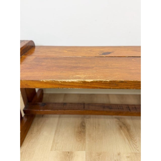 Handmade Rustic Coastal Pine Bench, Walnut Stained Wood, Farmhouse, Primitive For Sale - Image 10 of 10