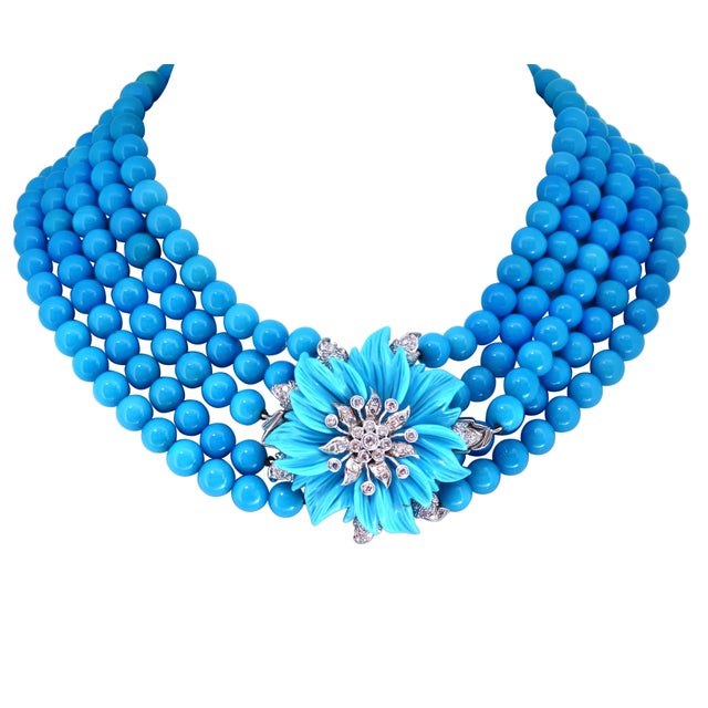 Natural Sleeping Beauty Turquoise Necklace Five Strand & Diamond French Clasp Natural Sleeping Beauty Turquoise which is...