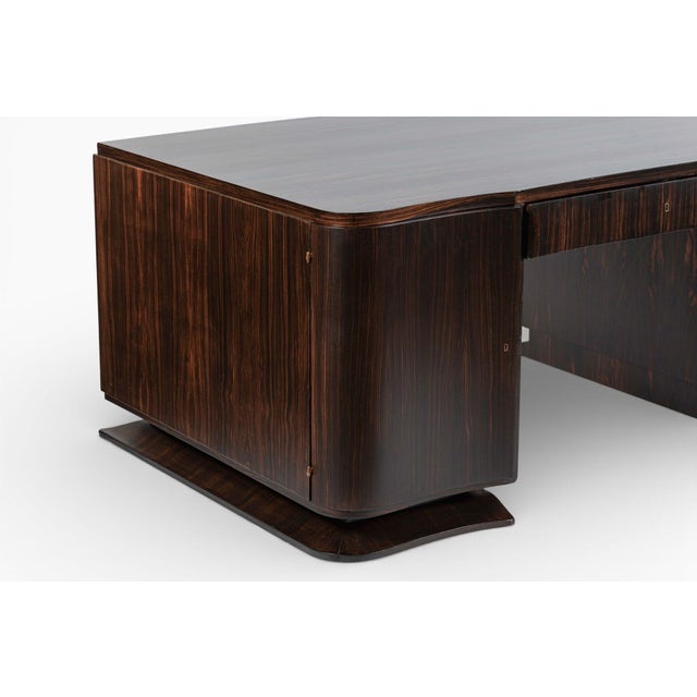 Exceptional Antique Art Deco Large Macassar Ebony Wood Executive Desk For Sale - Image 11 of 13
