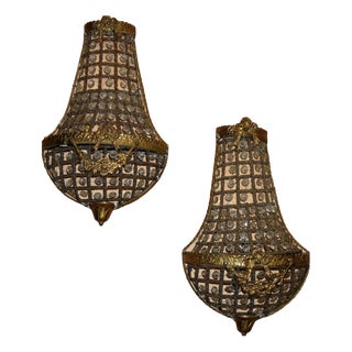 Vintage Bronze and Glass Wall Lights, 1950s, Set of 2 For Sale