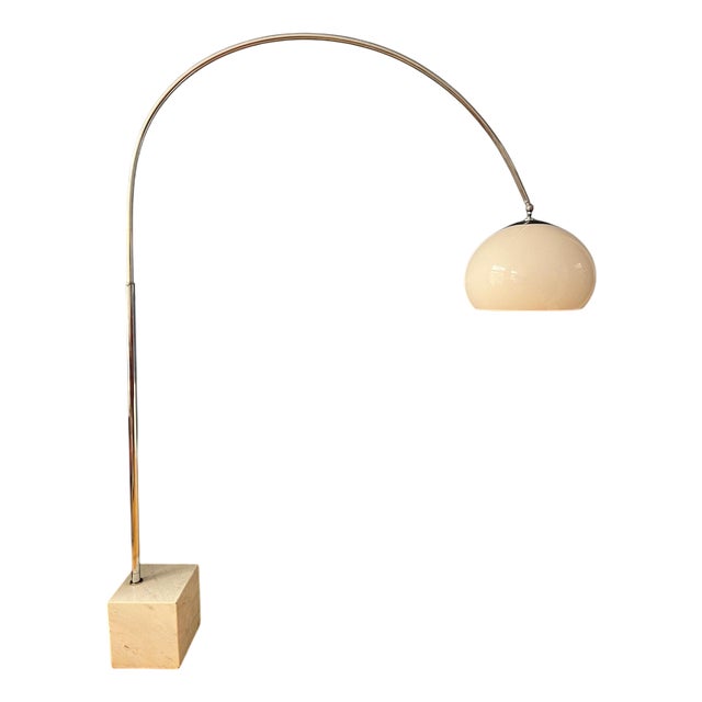 Vintage Space Age Arc Floor Lamp with White Mushroom Shade and Marble Base from Guzzini For Sale