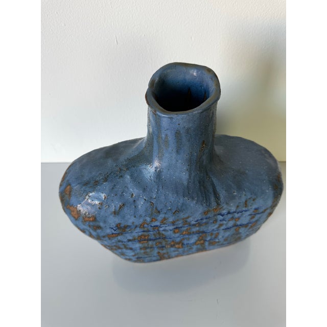 Vintage Organic Blue Glazed Studio Pottery Vase, Signed JLM/ Sold For Sale - Image 9 of 12