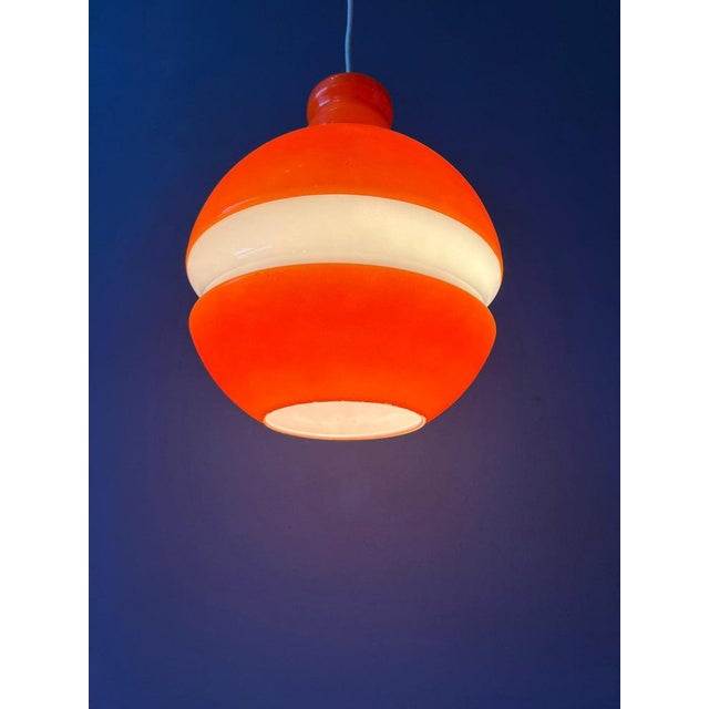 Mid-Century Modern Orange and White Glass Pendant Lamp from Peill & Putzler For Sale - Image 5 of 11