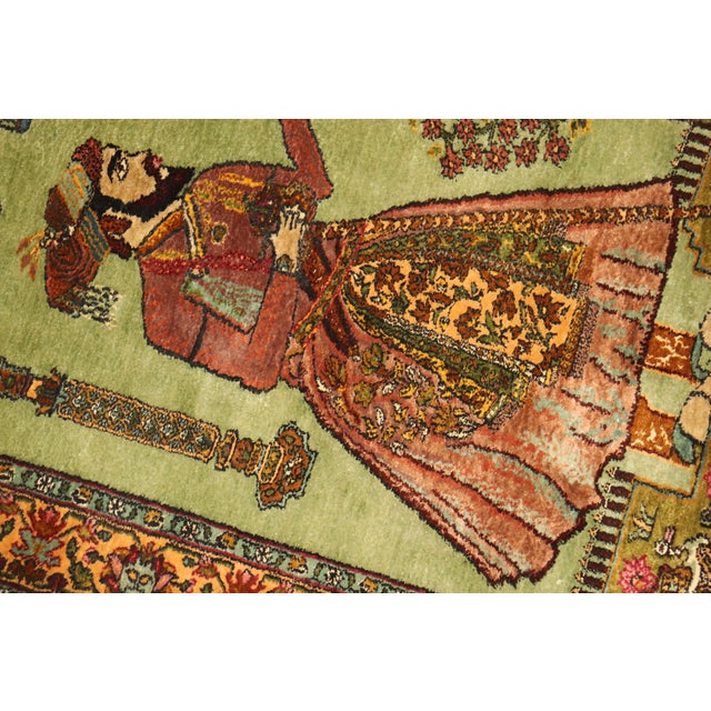 Pistachio Green Indian Silk Persian King Rug, Late 20th Century - 2'3" x 3'7" For Sale In New York - Image 6 of 18