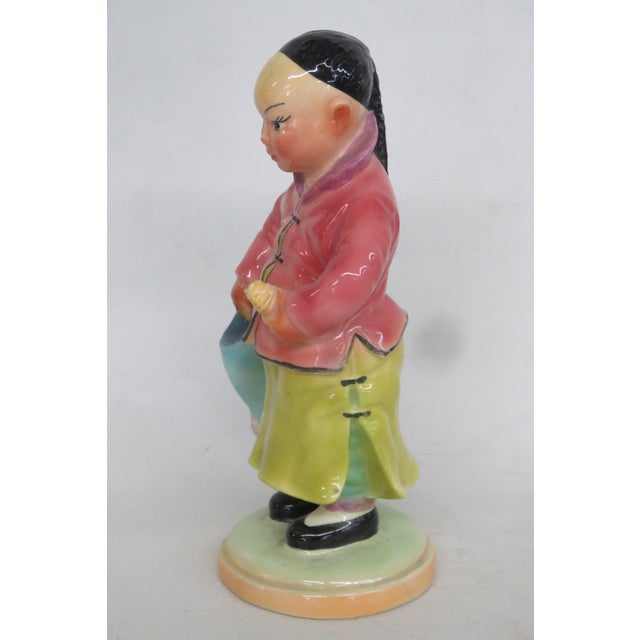 Mid-Century Modern Brad Keeler Art Pottery Ceramic Figurine 601 Asian Boy in Robe With Fish 5025b For Sale - Image 3 of 15