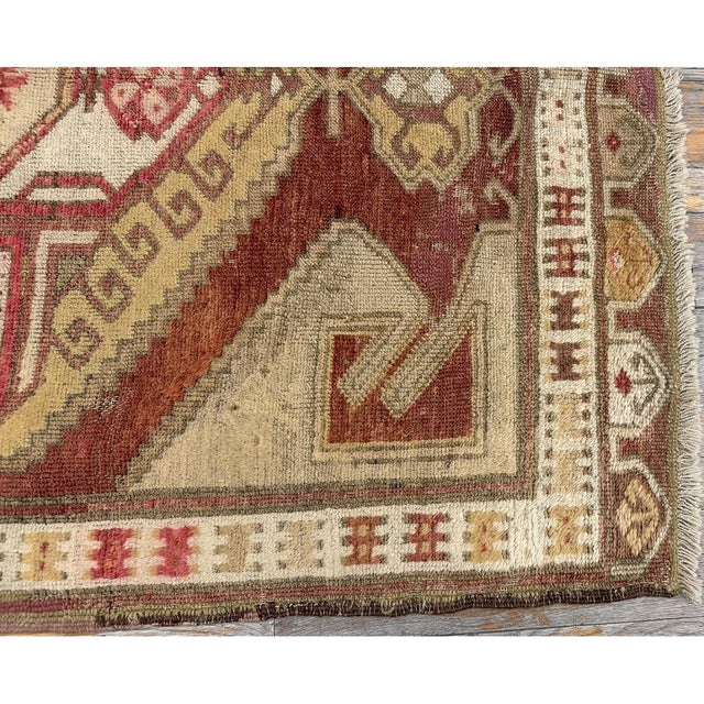 Textile 1890s Antique Warm Red Medallion Tortoise Turkish Knotted Pile Decorative Rug For Sale - Image 7 of 7
