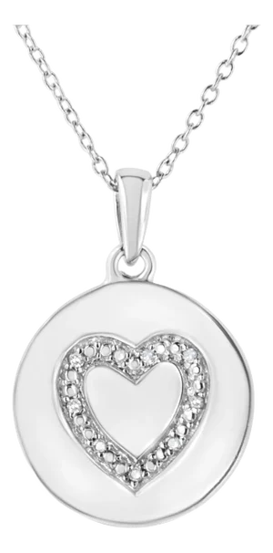 .925 Sterling Silver Prong-Set Diamond Accent Heart Emblemed 18" Pendant Necklace (I-J Color, I1-I2 Clarity)
