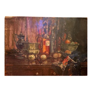 Moody Vintage Oil Still Life – Old World Style For Sale