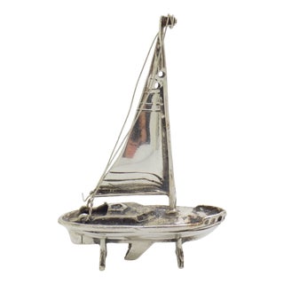 Vintage Italian Handmade Genuine Silver Sailing Ship Figurine, 1980s For Sale