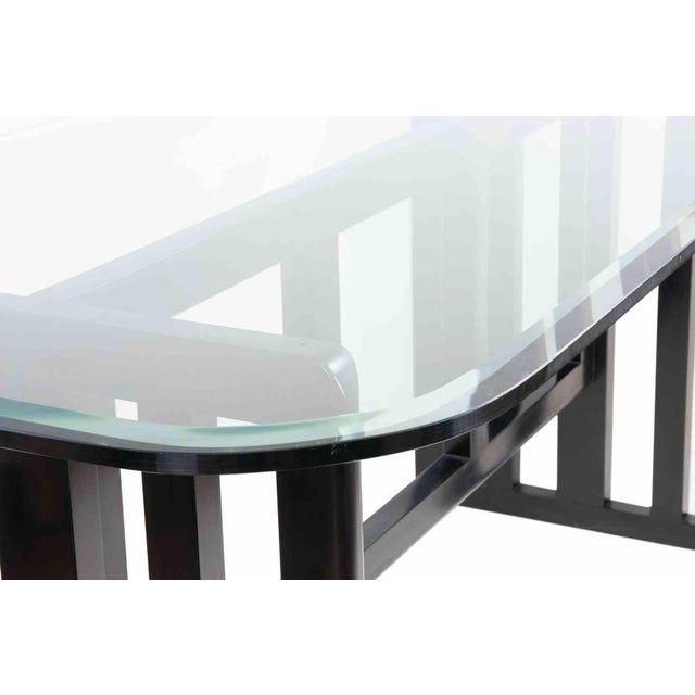 1970s Vintage Art Deco Dining Table in Lacquered Wood and Crystal, Italy, 1970s For Sale - Image 5 of 9