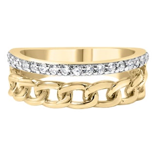 10K Yellow Gold 1/5 Cttw Diamond Cuban Link Ring Band (I-J Color, I2-I3 Clarity), Size 8 For Sale