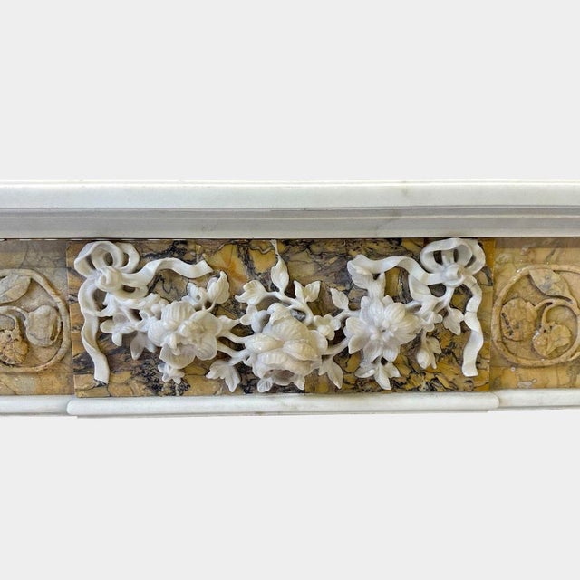 Antique Italian Carved Siena and White Marble Fireplace Mantel, 1850 For Sale - Image 4 of 10