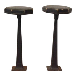 Vintage 1940s Cast Iron Ice Cream Parlor Lunch Counter Stools - a Pair For Sale