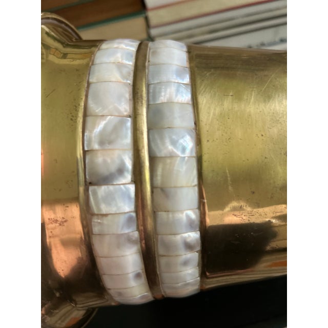 Metal Vintage Brass Wastebasket With Mother-of-Pearl Inlay For Sale - Image 7 of 10