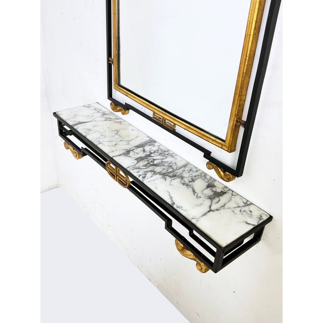 Mid-Century Modern C. 1950s Palladio Italian Gilded Wall Mirror and Marble Top Console For Sale - Image 3 of 6