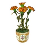 Bouquet of French Marigolds by Didier Gardillou – Contempory – 18th-Century Paris Porcelain Pot – À La Reine Manufactory For Sale