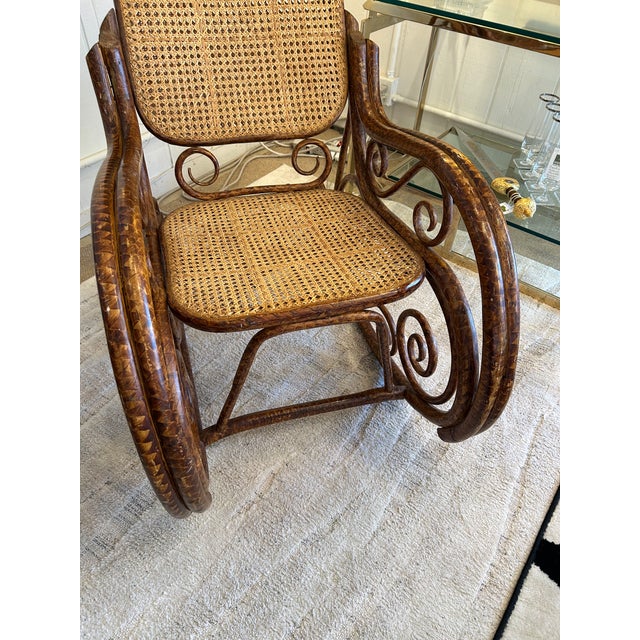 1960s Rattan and Double Caned Rocking Chair For Sale - Image 5 of 12