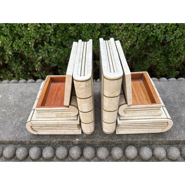 Maitland - Smith Pair of Maitland Smith Tessellated Travertine and Brass Bookends For Sale - Image 4 of 9