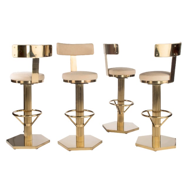 Hollywood Regency Style Gold Bar Chairs - Set of 4 For Sale - Image 4 of 5