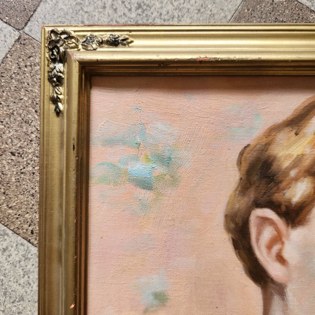 2000 - 2009 Portrait of a Feminine Man Oil on Canvas Painting For Sale - Image 5 of 5