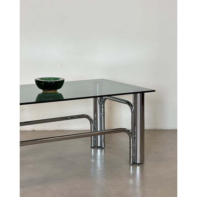 Metal Steel and Smoked Glass Coffee Table, 1970s For Sale - Image 7 of 9