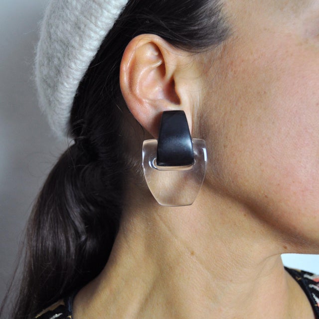 Contemporary Vintage Danish Black and Transperant Ear-Clips by Monies, 2000s, Set of 2 For Sale - Image 3 of 10