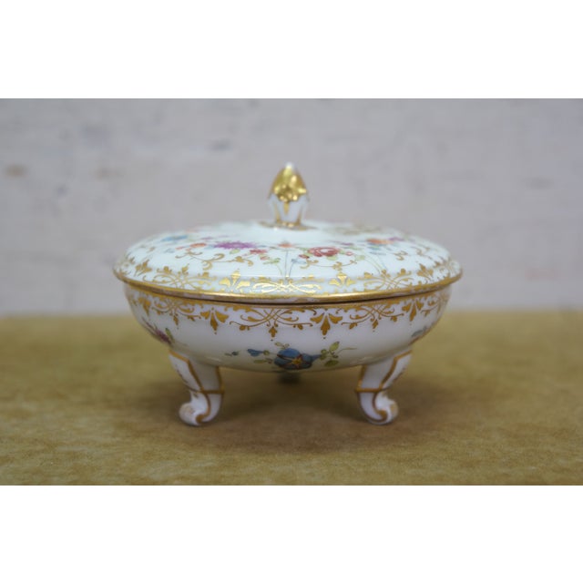 Early 20th Century Antique Dresden Covered Footed Turtle Soup Bowl Compote 5" For Sale - Image 5 of 17