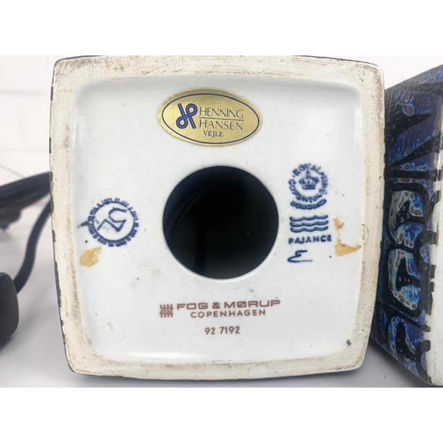 Blue Ceramic Table Lamps by Nils Thorsson for Fog & Morup, 1960s, Set of 2 For Sale - Image 10 of 12