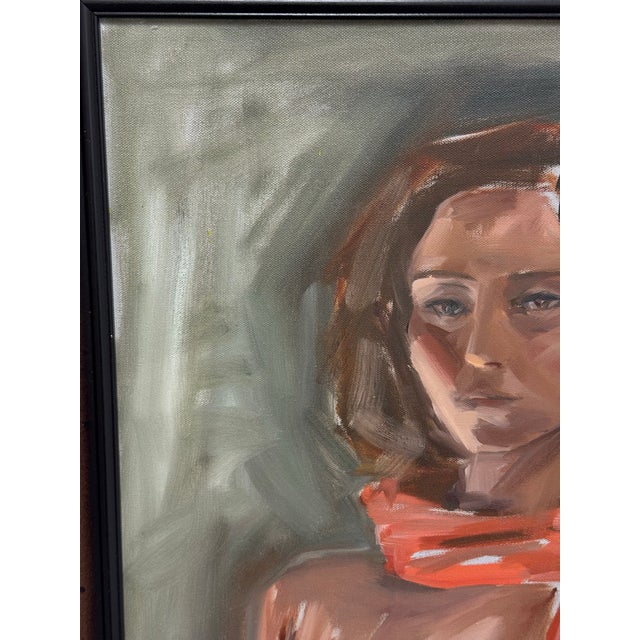 Impressionist Portrait of a Lady With Red Scarf, Signed For Sale - Image 10 of 12