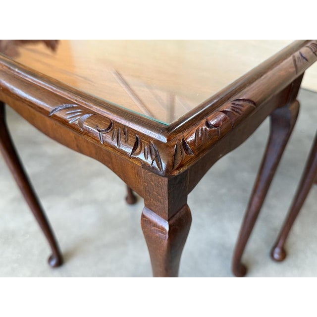 Mahogany Nesting Tables with Glass Top, 1890, Set of 3 For Sale - Image 9 of 10